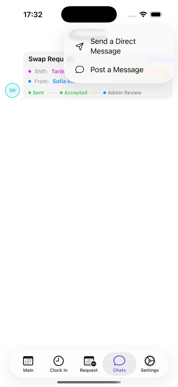 The new message button: direct or posted.