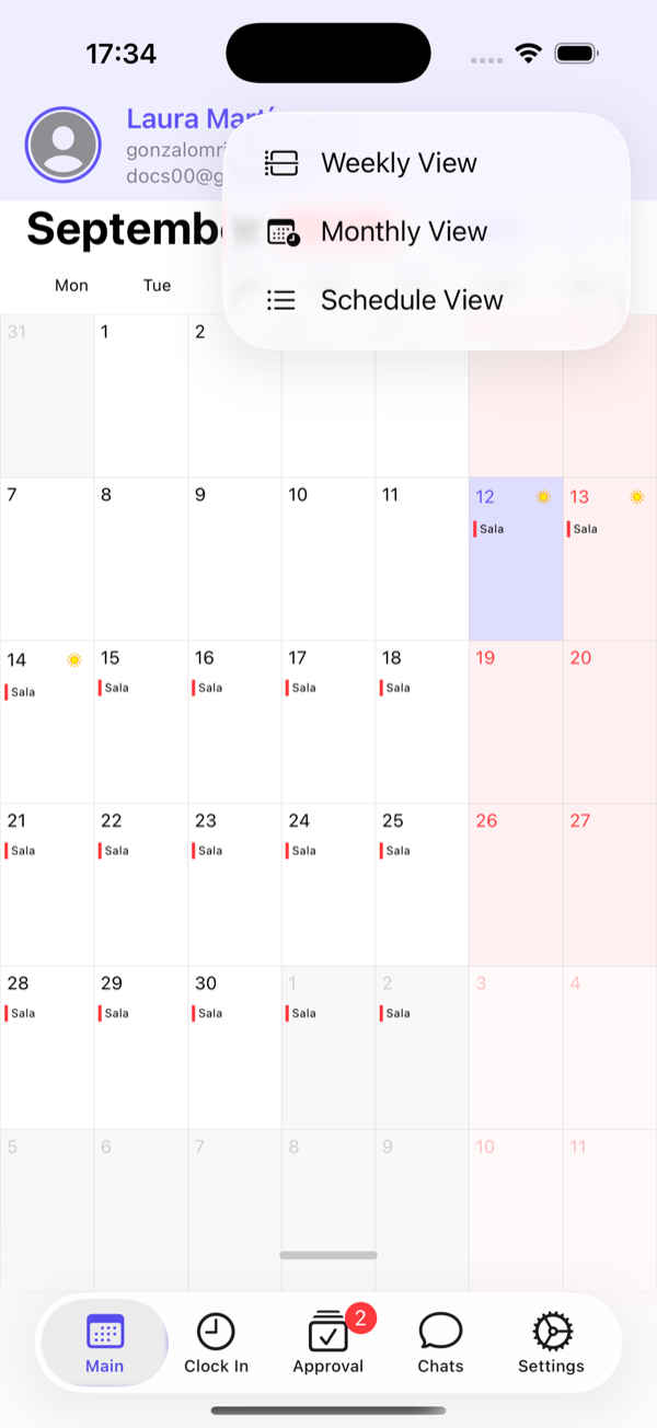 The ··· button switches between monthly, weekly and schedule views.