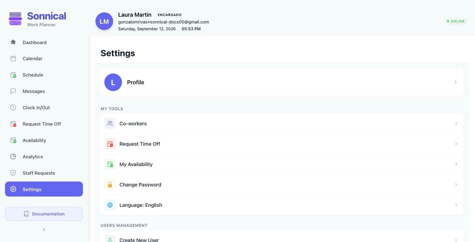 Settings on the web, with the language selector.