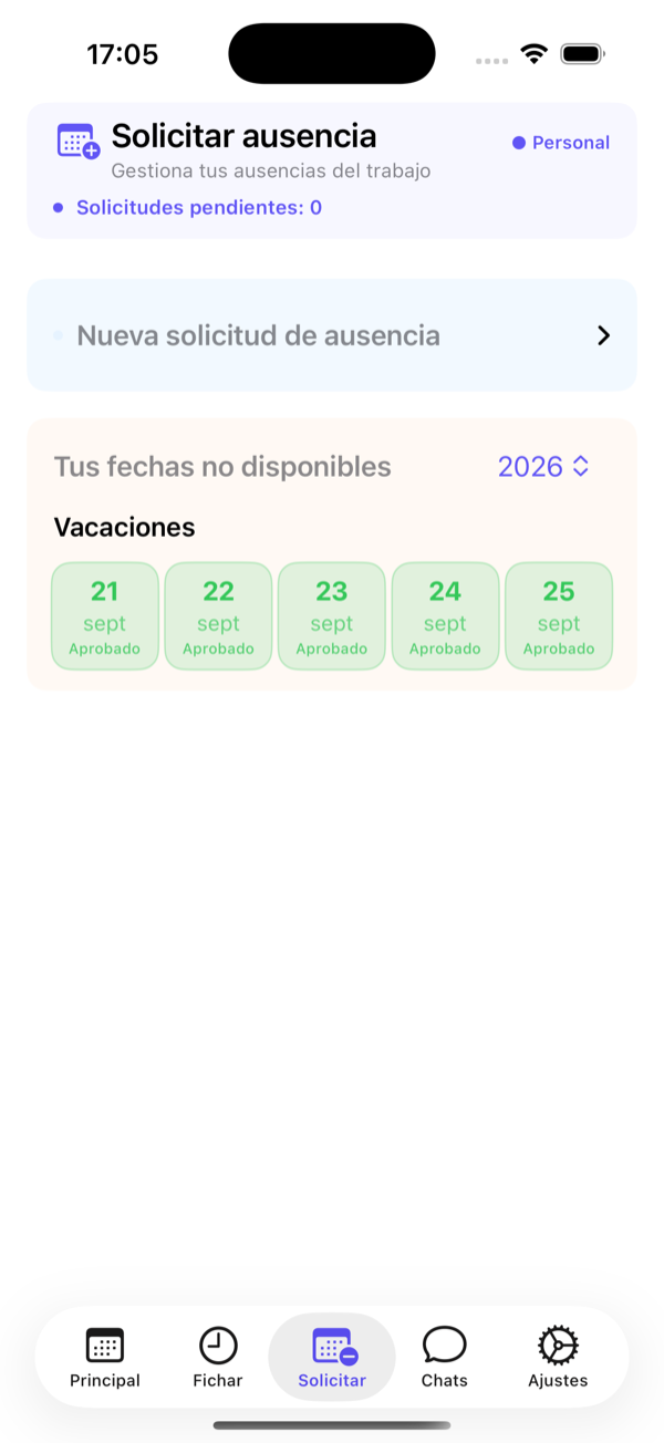 Pestaña Solicitar: tus solicitudes y sus estados.