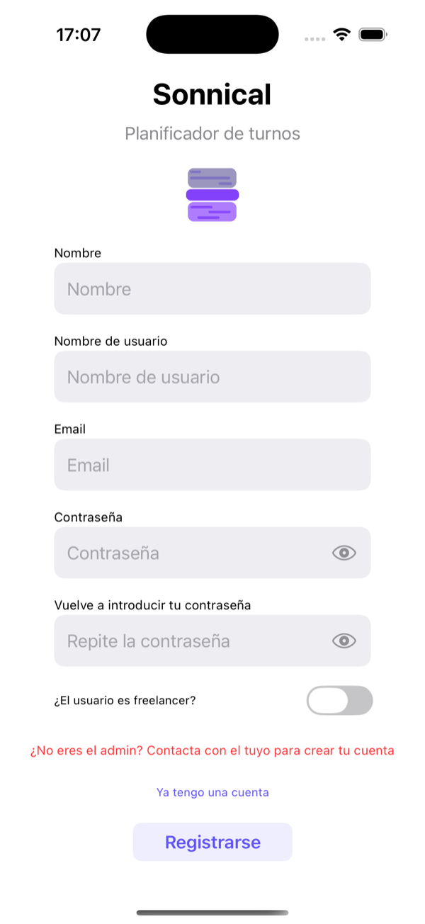 Registro con email: nombre, usuario, email y contraseña.